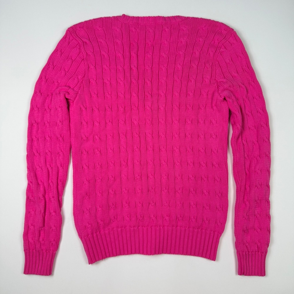 Ralph Lauren Sport Sweater Womens L Hot Pink Excellent V-Neck Cable Knit Cotton - Picture 6 of 11